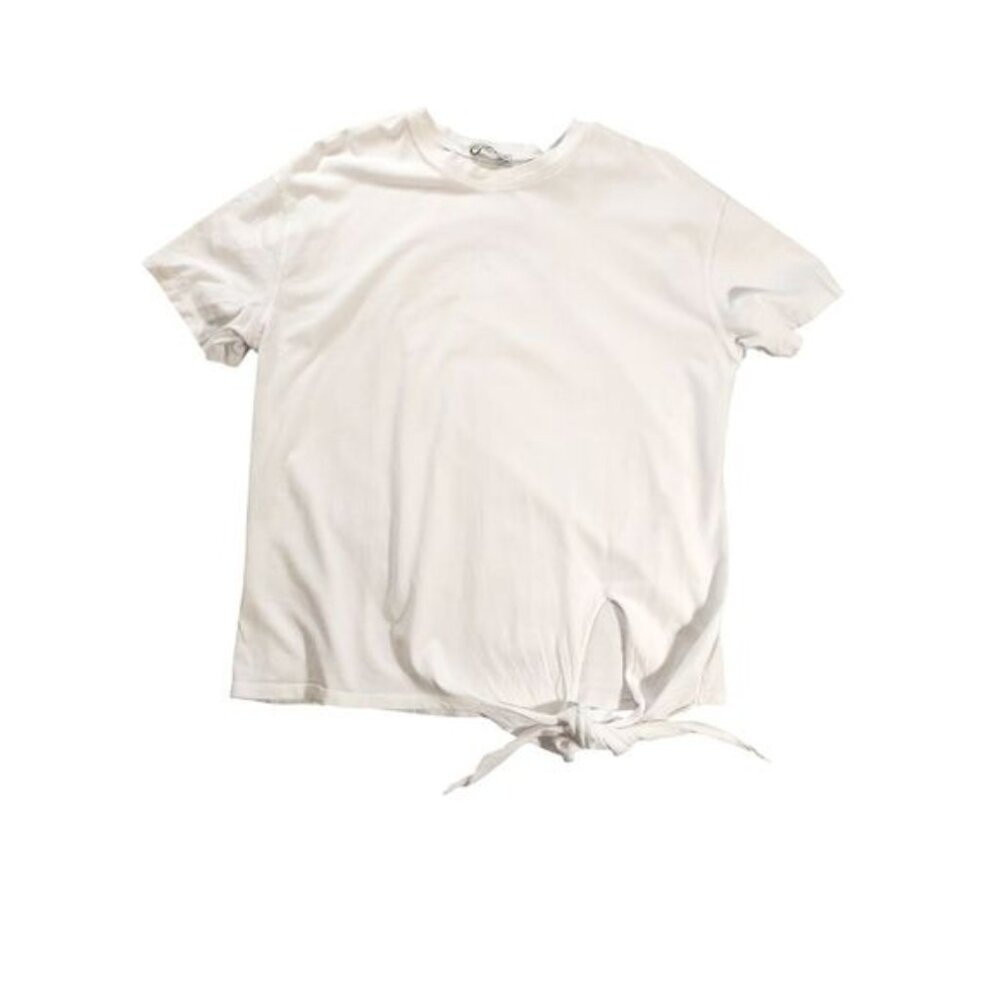 Zara Womens White Short Sleeve Front Tie T Shirt Small Casual‎ Basic Minimalist